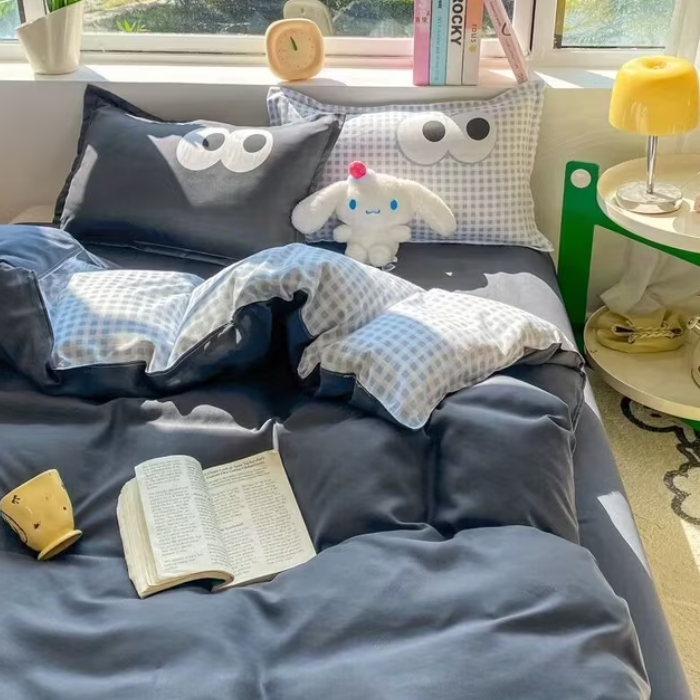 Gray Blue Gingham Bedding Set