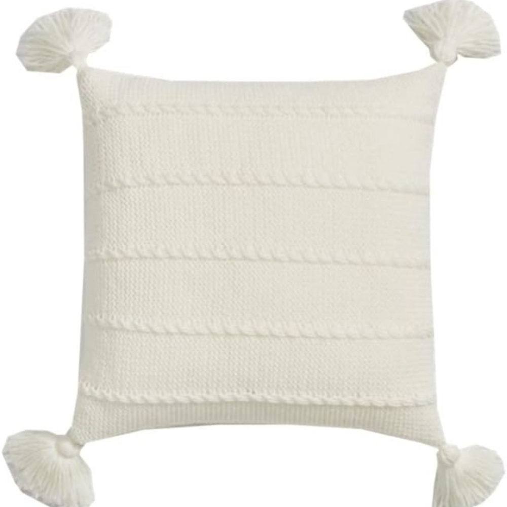 Nordic Knitted Tassel Cushion White 18"x18"