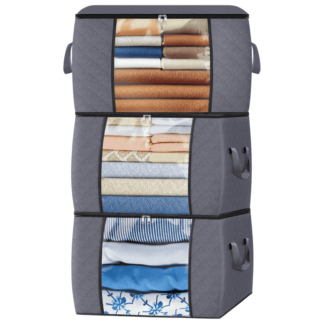Foldable Clothes Storage Bag Organizer 24 Gallons 3 Pieces