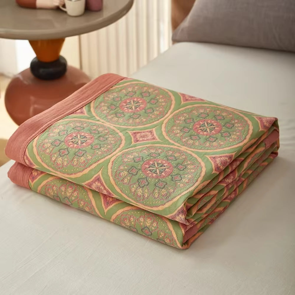 Velina Reversible Cotton Summer Blanket Sage Rose