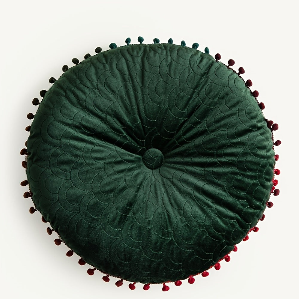Veloura Round Vintage Quilted Ottoman Cushion Pad Emerald Forest