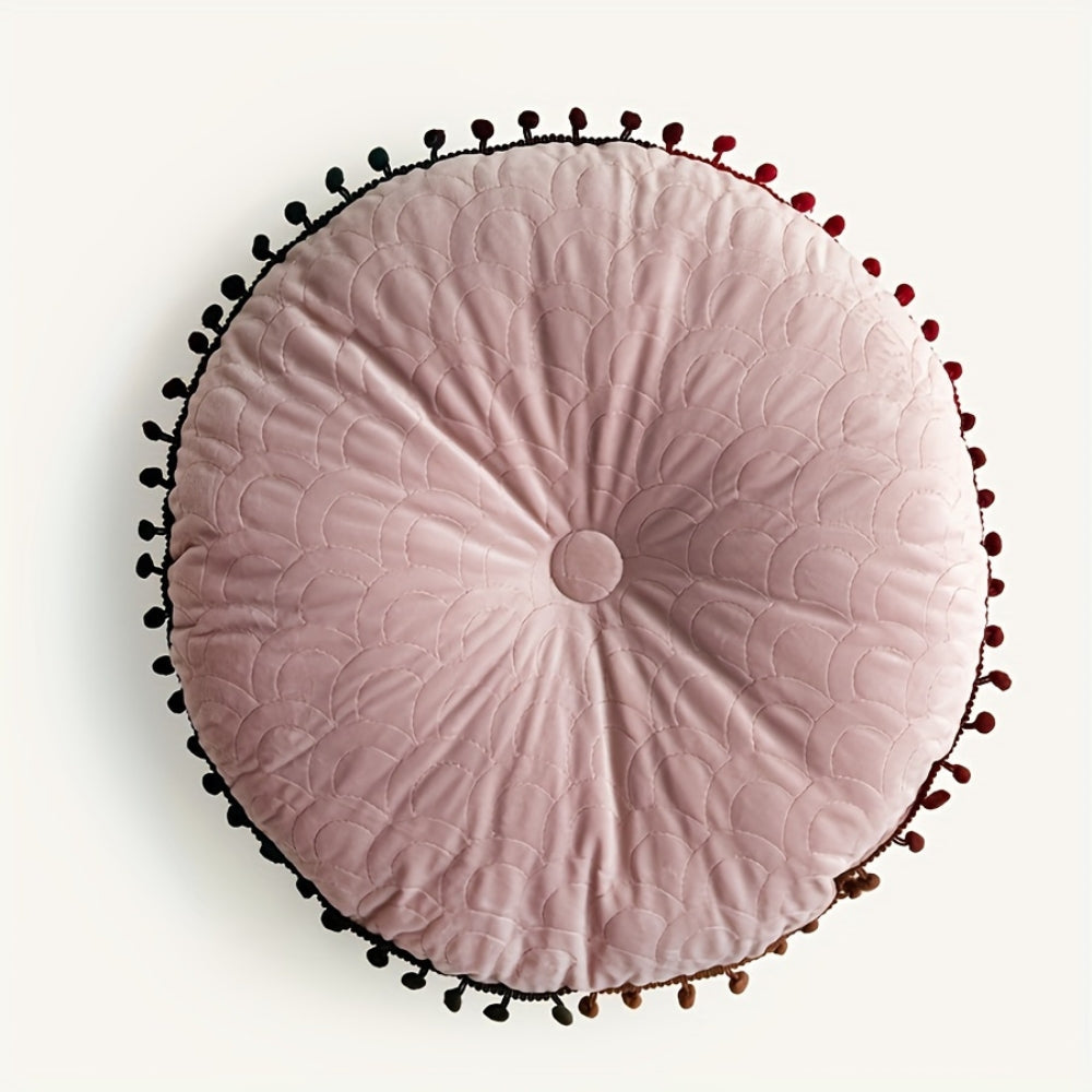 Veloura Round Vintage Quilted Ottoman Cushion Pad Blush Rose