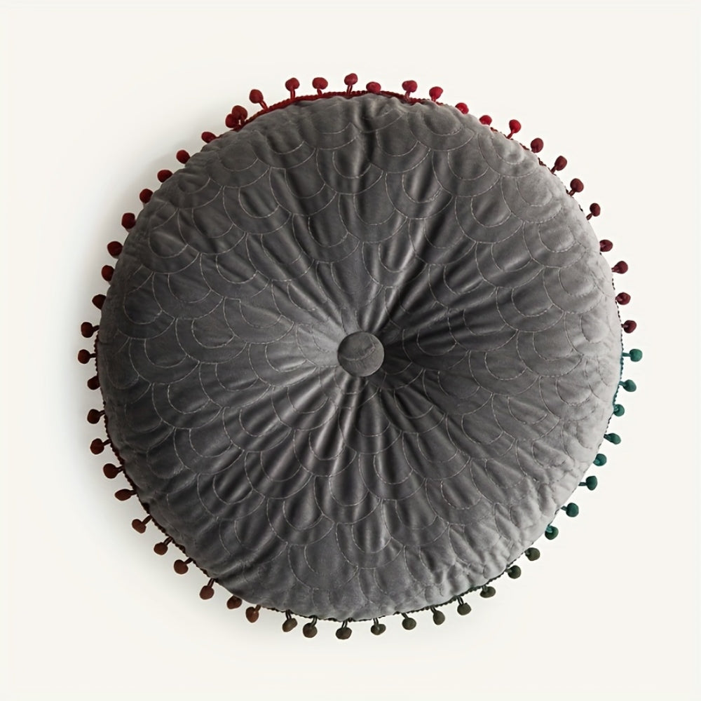 Veloura Round Vintage Quilted Ottoman Cushion Pad Slate Gray