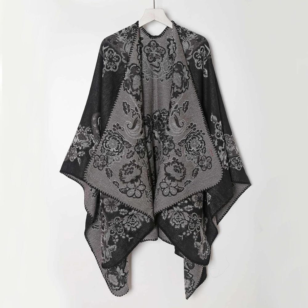 Velouria Vintage Acrylic Poncho Charcoal Rose