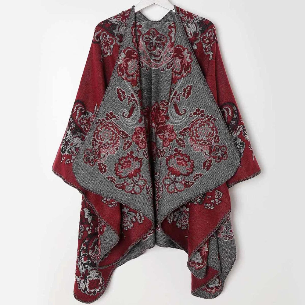 Velouria Vintage Acrylic Poncho Wine Blossom