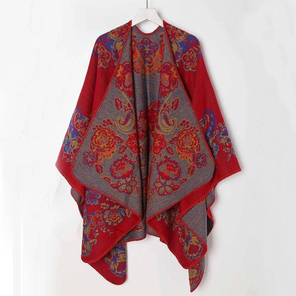 Velouria Vintage Acrylic Poncho Crimson Paisley