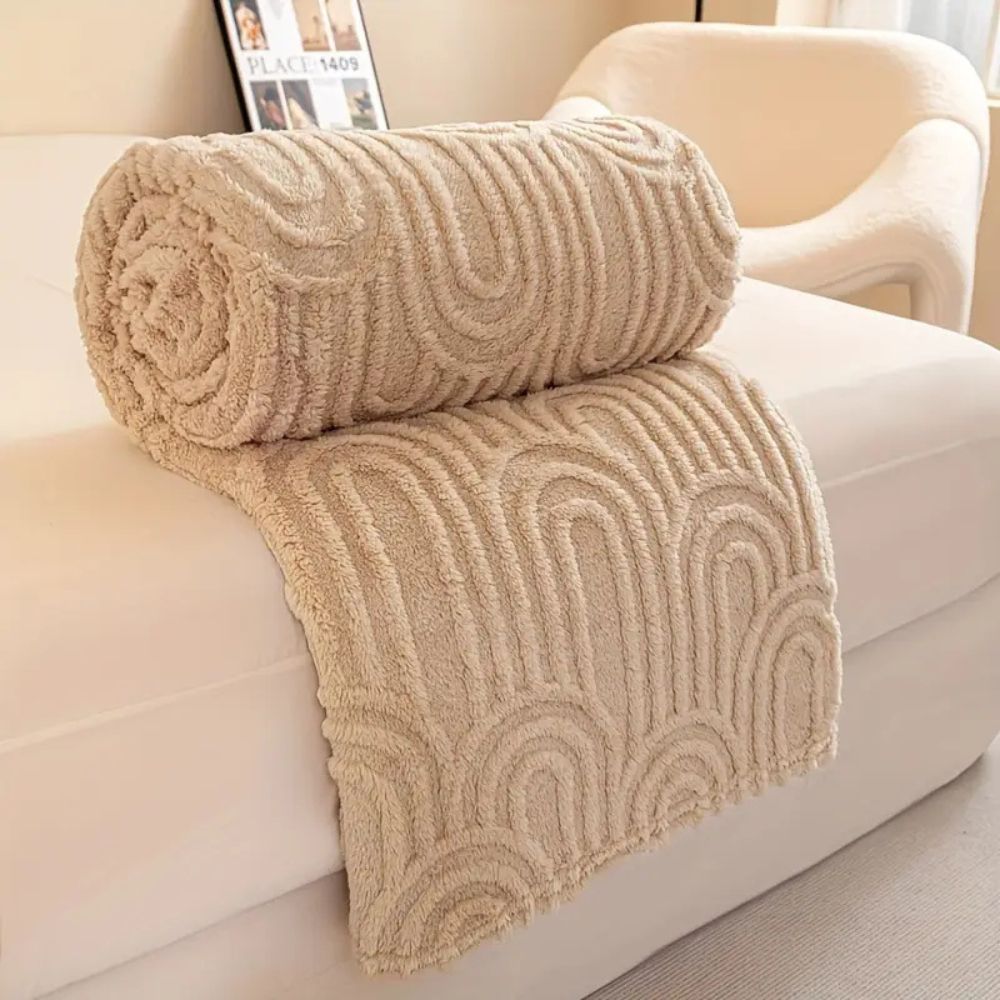 Velura Arch Plush Blanket Sandstone Beige