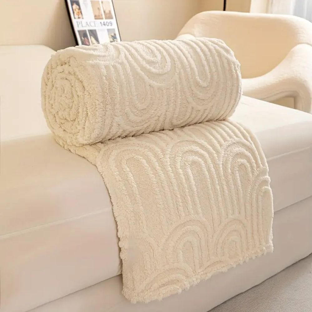 Velura Arch Plush Blanket Ivory Cream