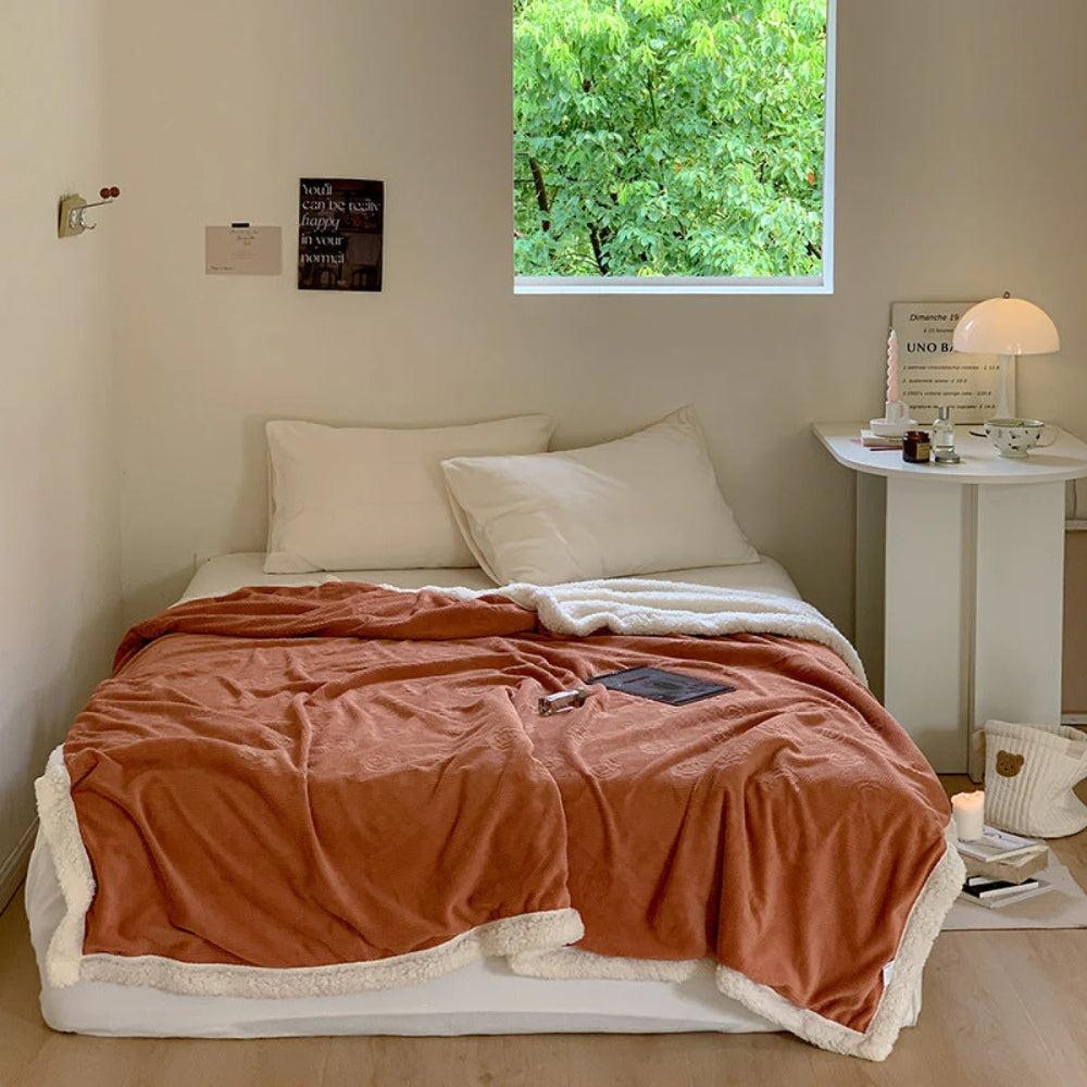 Solène Floral Embossed Sherpa Blanket Terracotta Glow