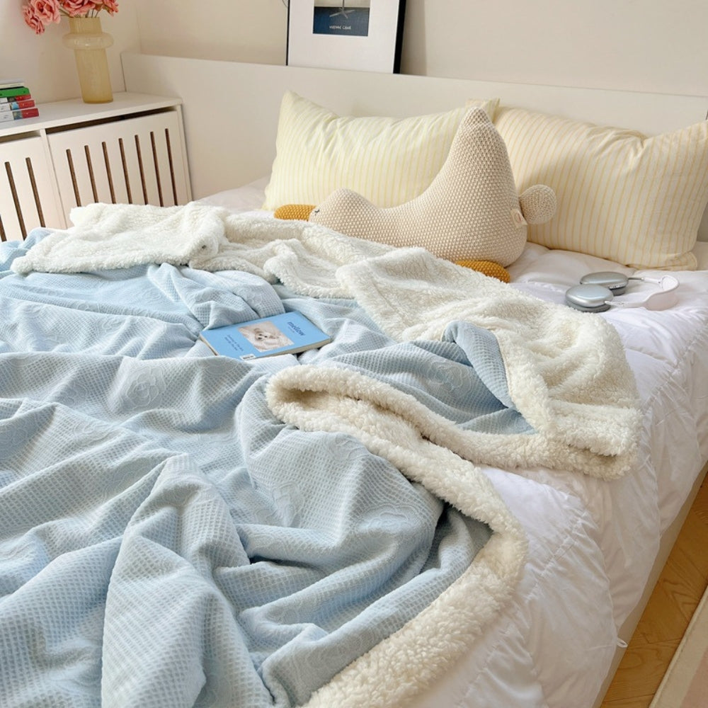 Solène Floral Embossed Sherpa Blanket Powder Sky