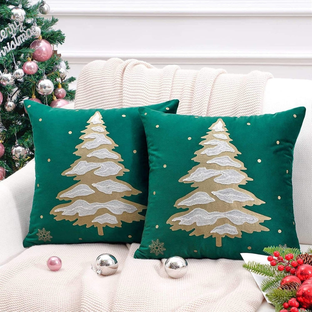 Velvet Christmas Tree Decorative Cushion Cover Evergreen Glow