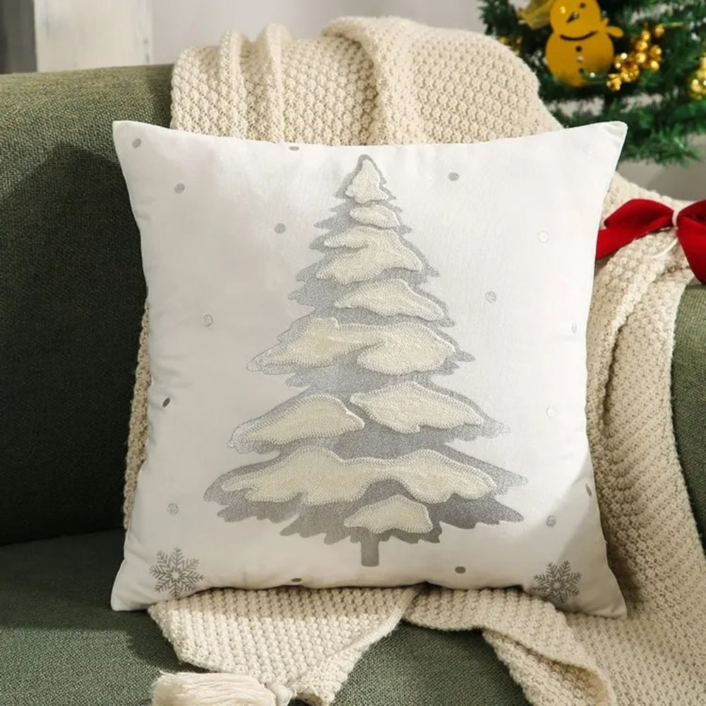 Velvet Christmas Tree Decorative Cushion Cover Frosted Silver