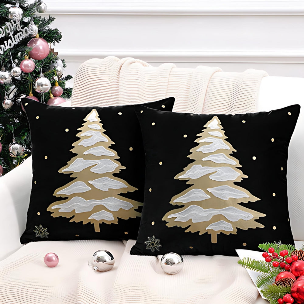 Velvet Christmas Tree Decorative Cushion Cover Midnight Pine
