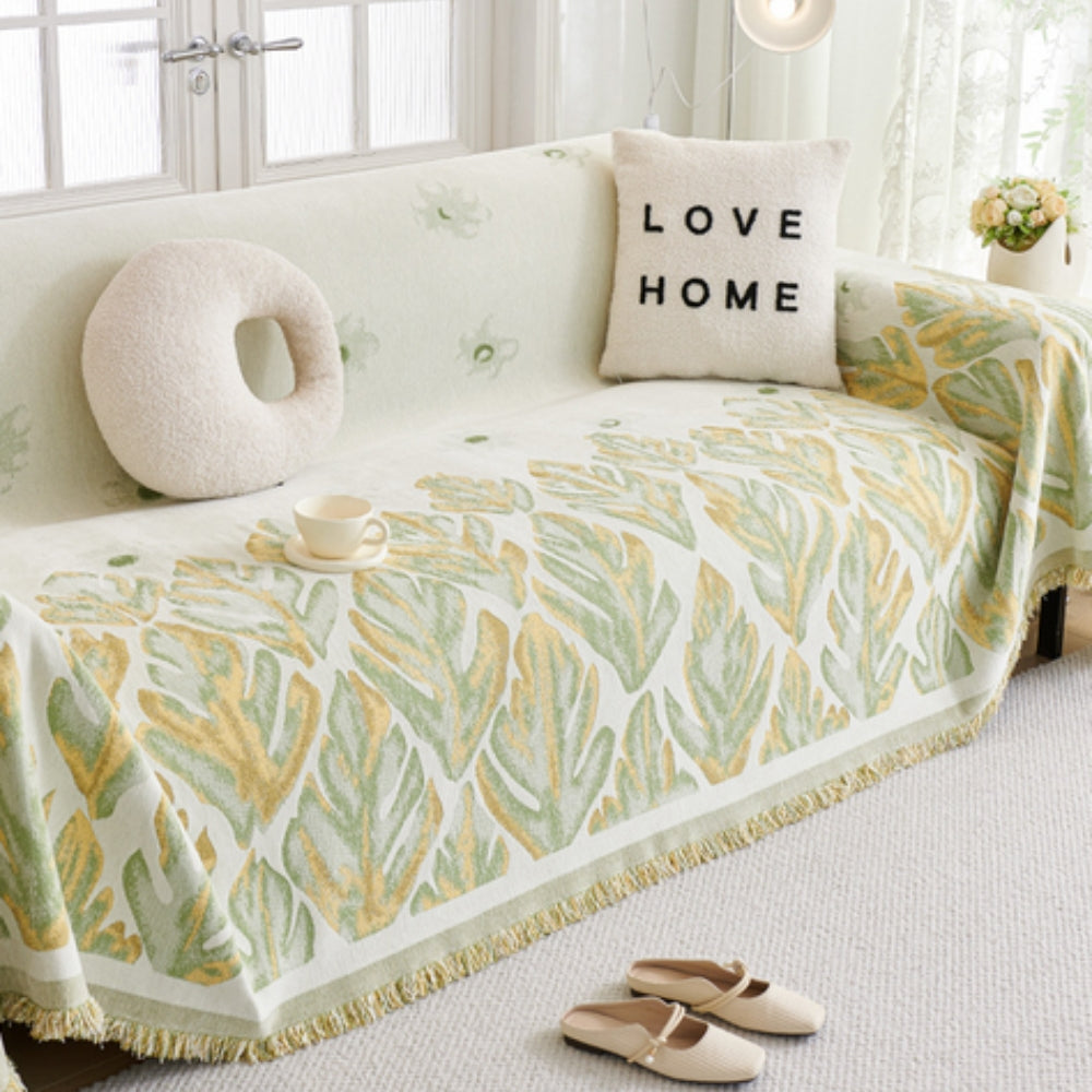 Verdure Leaf Pattern Chenille Sofa Cover Honey Glow