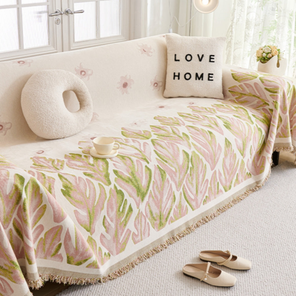 Verdure Leaf Pattern Chenille Sofa Cover Rose Meadow