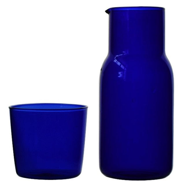 Vibrant Glass Water Jar and Glass Set Royal Blue