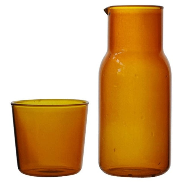 Vibrant Glass Water Jar and Glass Set Light Brown