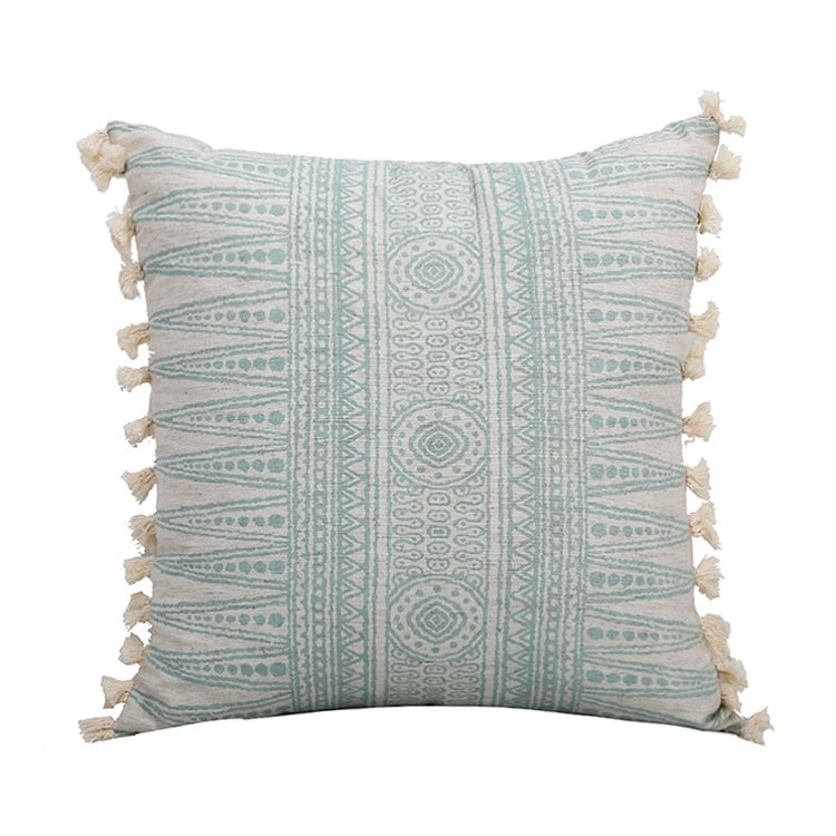 Vintage Blue Texture Pillow Cover with Tassles Backgammon