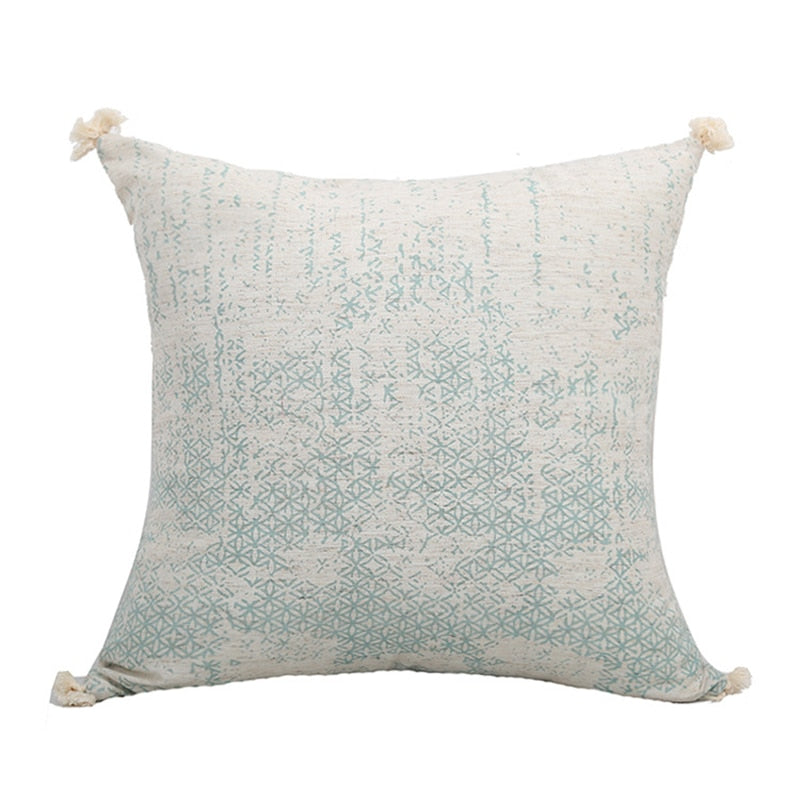 Vintage Blue Texture Pillow Cover with Tassles Chevron
