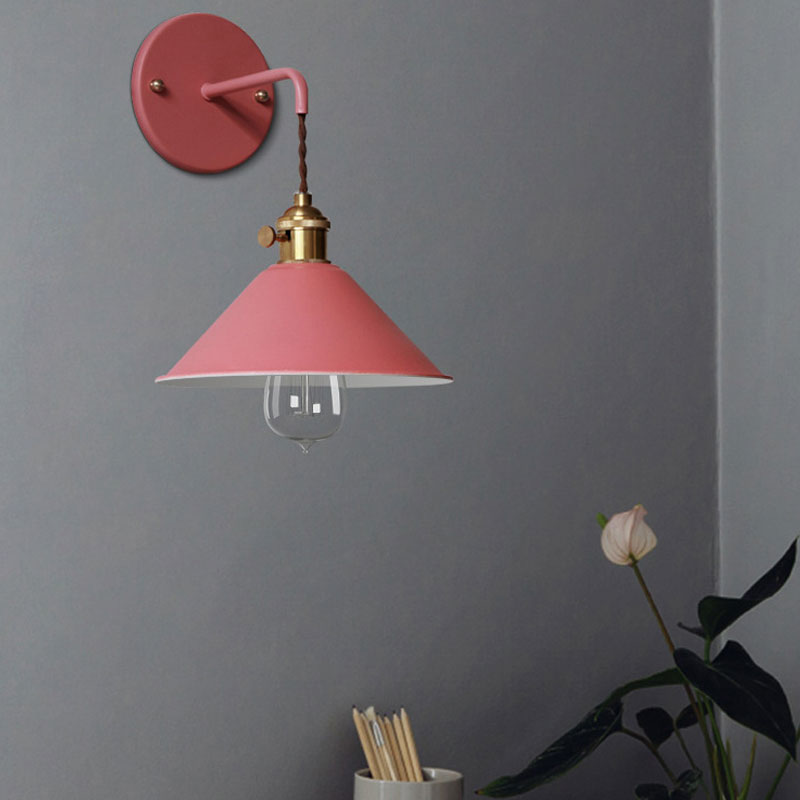 Vintage Farmhouse Colored Metal Wall Lamp Pink