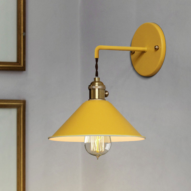Vintage Farmhouse Colored Metal Wall Lamp Yellow