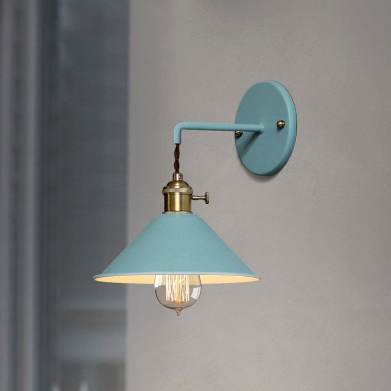 Vintage Farmhouse Colored Metal Wall Lamp Blue