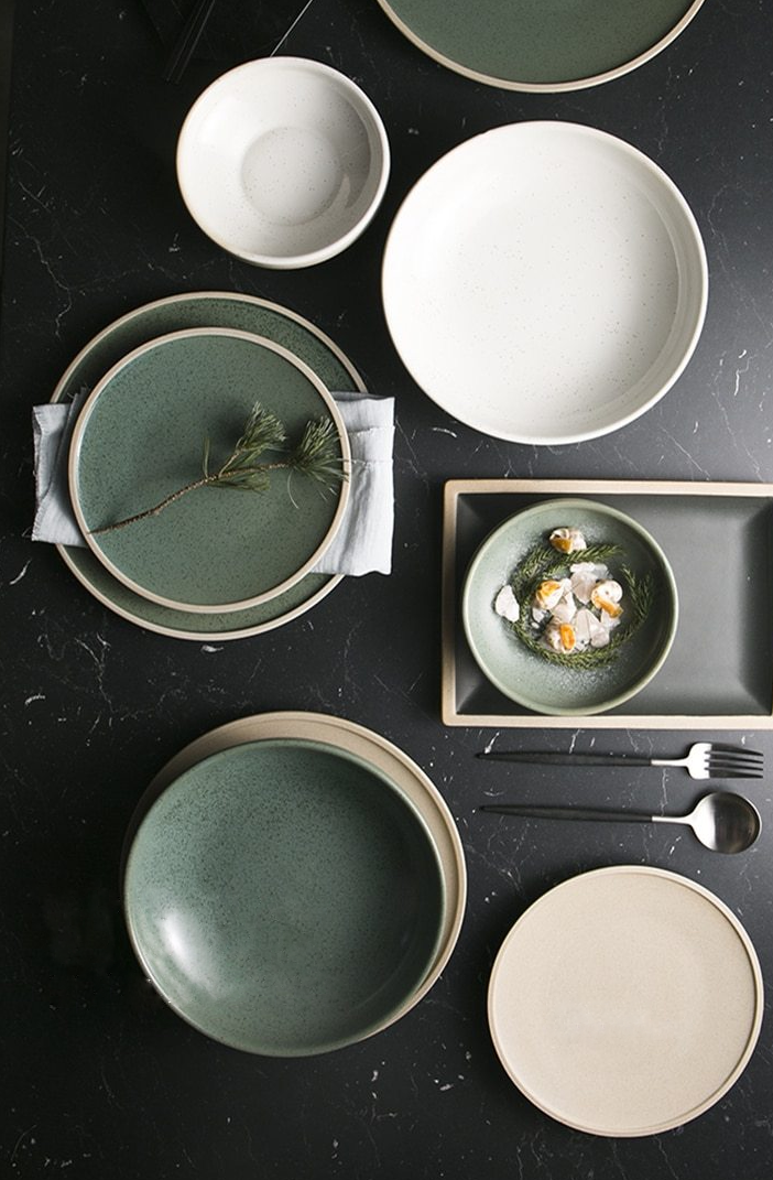 Vintage Jade Ceramic Dinner Plate and Bowl