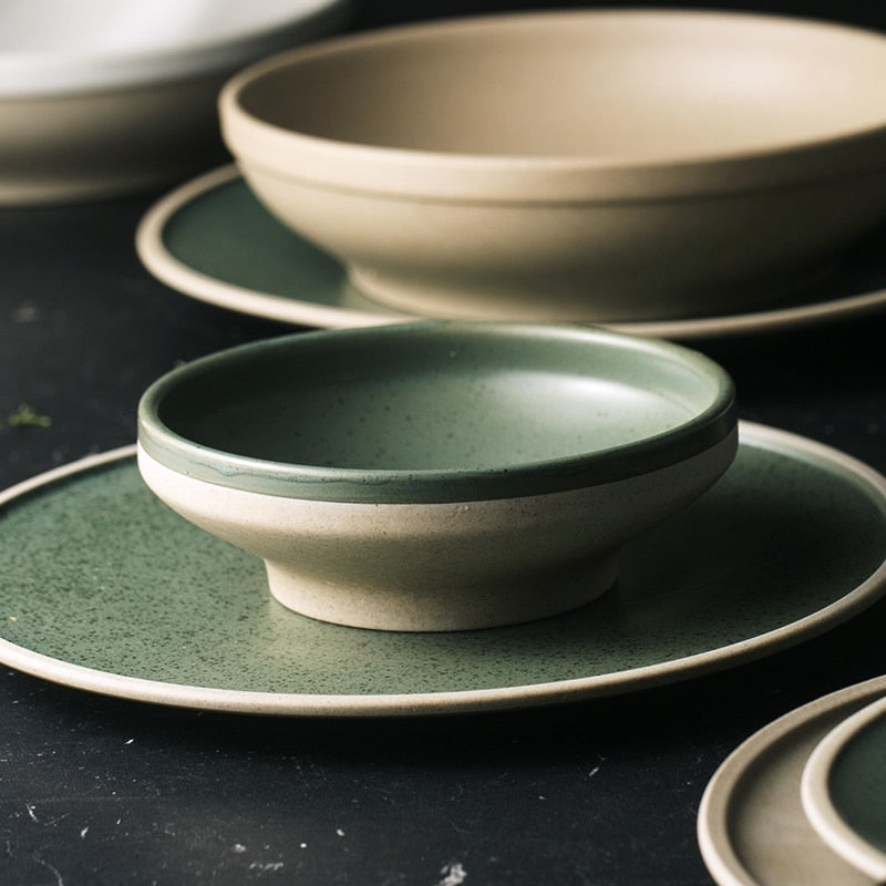 Vintage Jade Ceramic Dinner Plate and Bowl