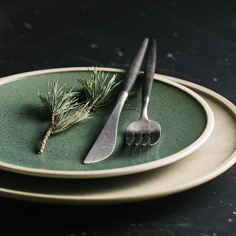 Vintage Jade Ceramic Dinner Plate and Bowl
