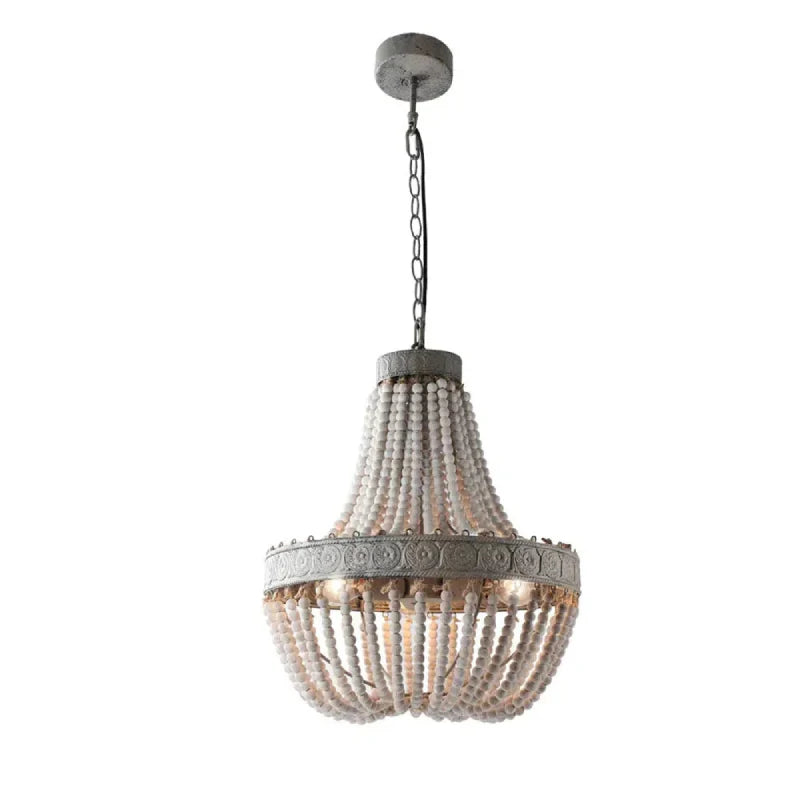 Wooden Bead Cascade Pendant Lamp Vintage White Medium
