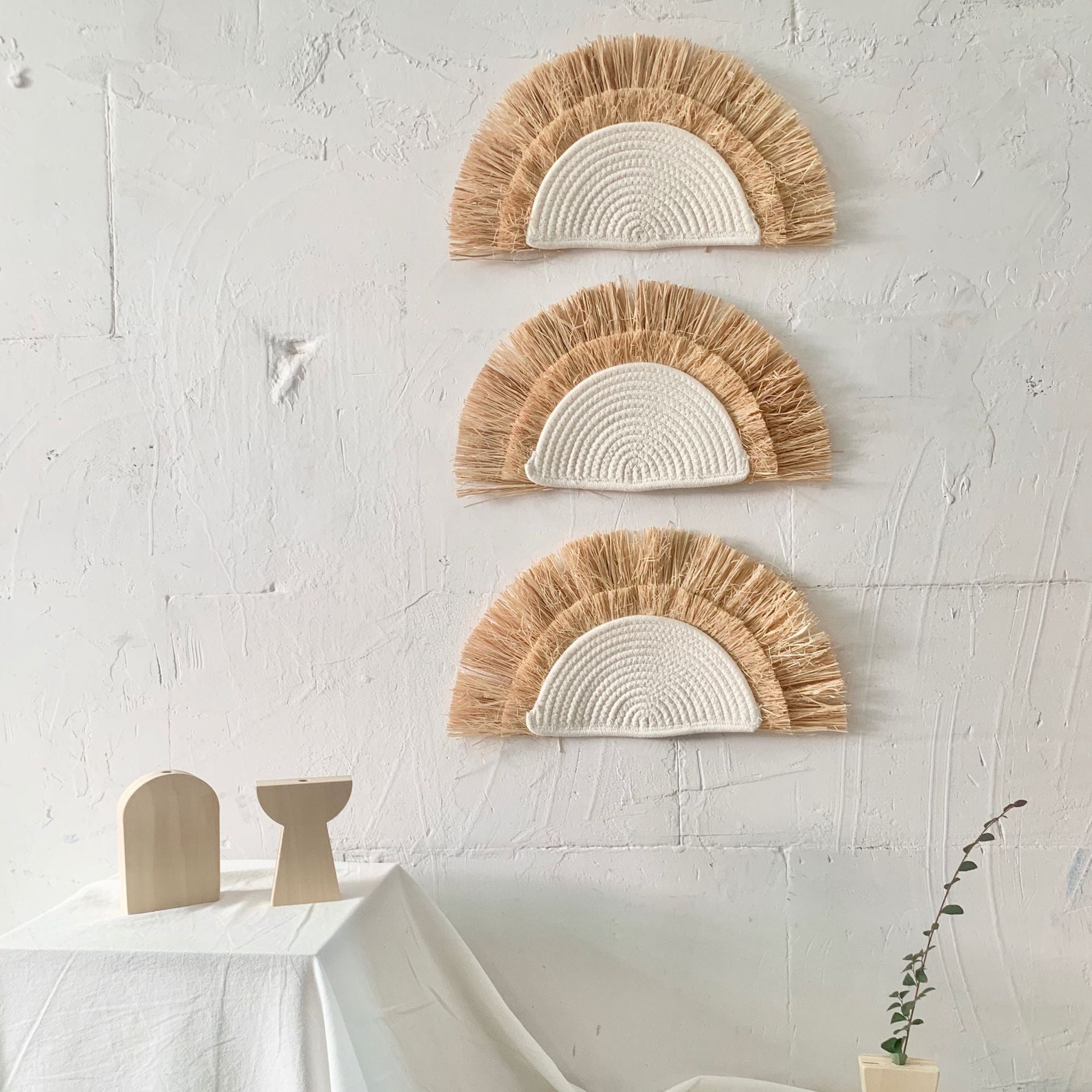 Vintage Sun Straw Wall Art Half Moon Triple