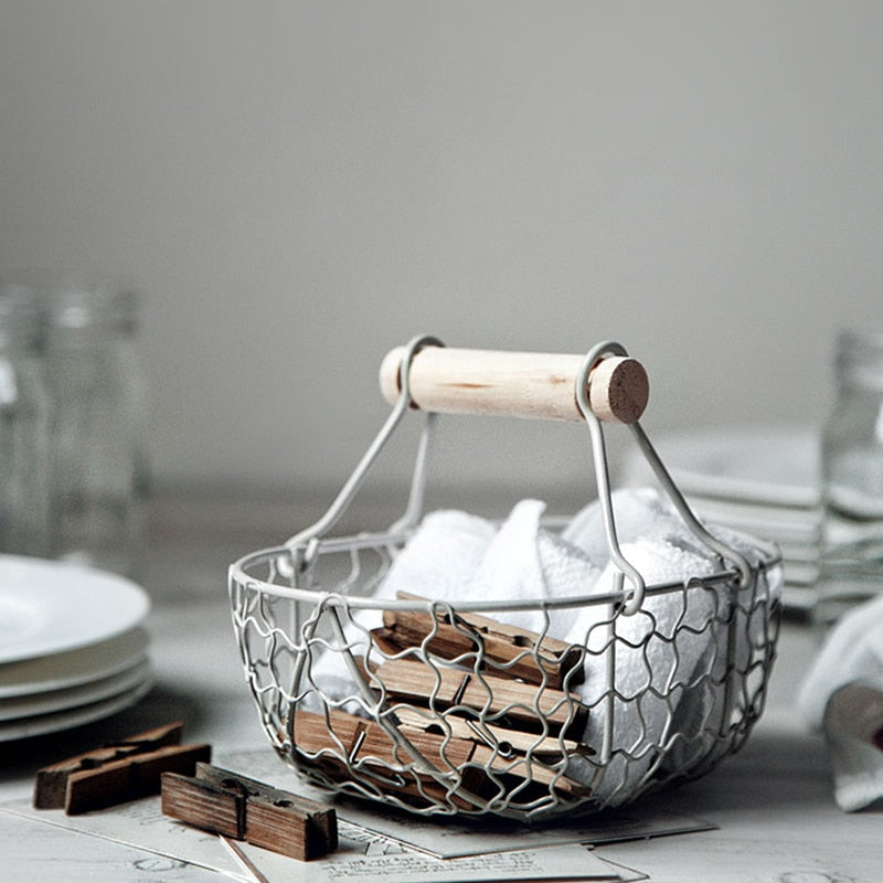 Vintage Wrought Iron Basket White