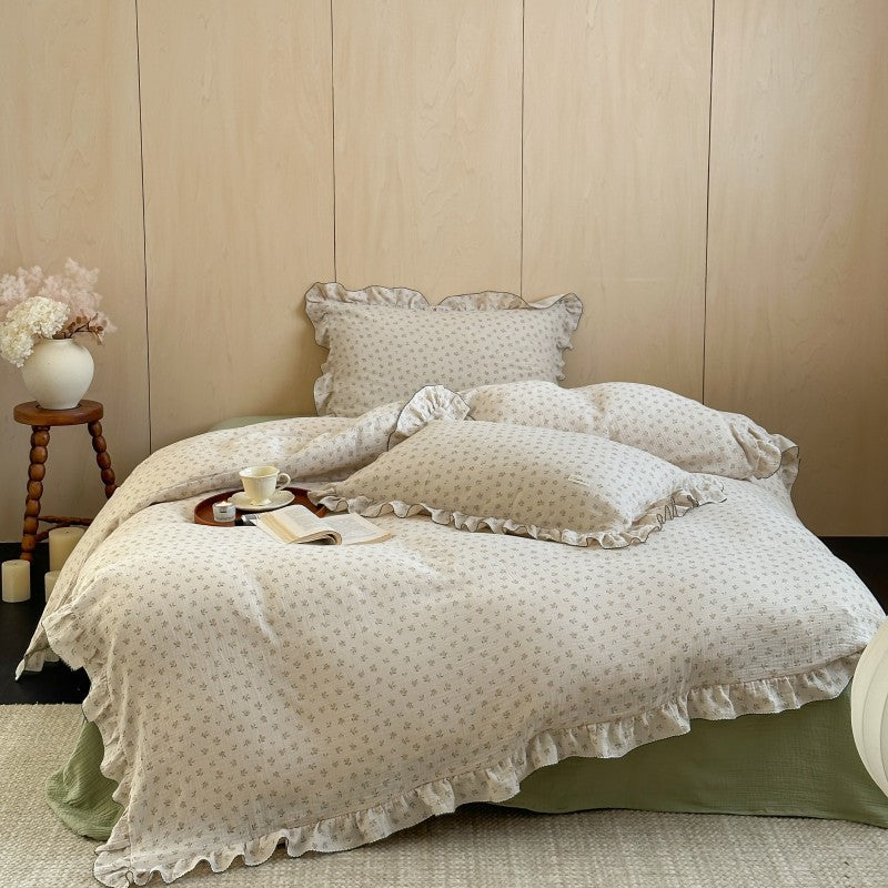 Floral Cotton Muslin Bedding Set – Ruffled Queen & Twin