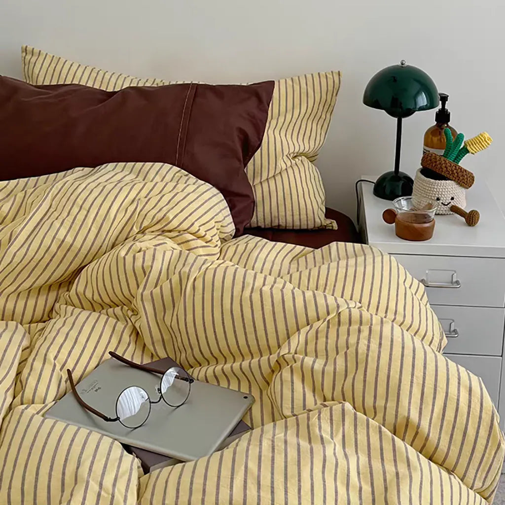 Vintage Striped Duvet Cover Set Yellow