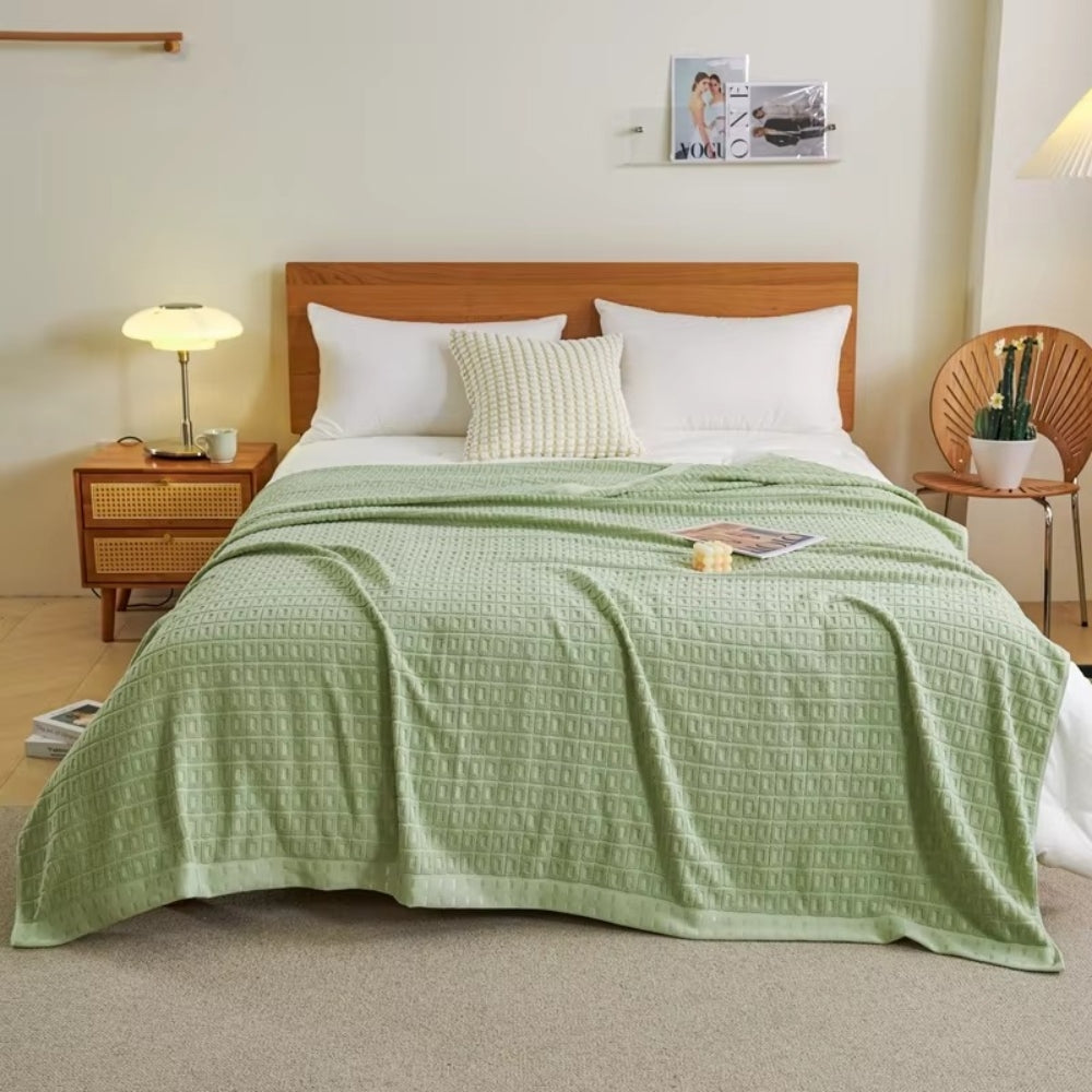 Waffle Cotton Summer Bedspread Throw Blanket Sage Whisper