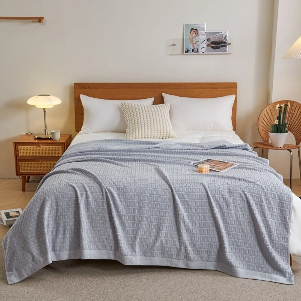 Waffle Cotton Summer Bedspread Throw Blanket Gray Mist