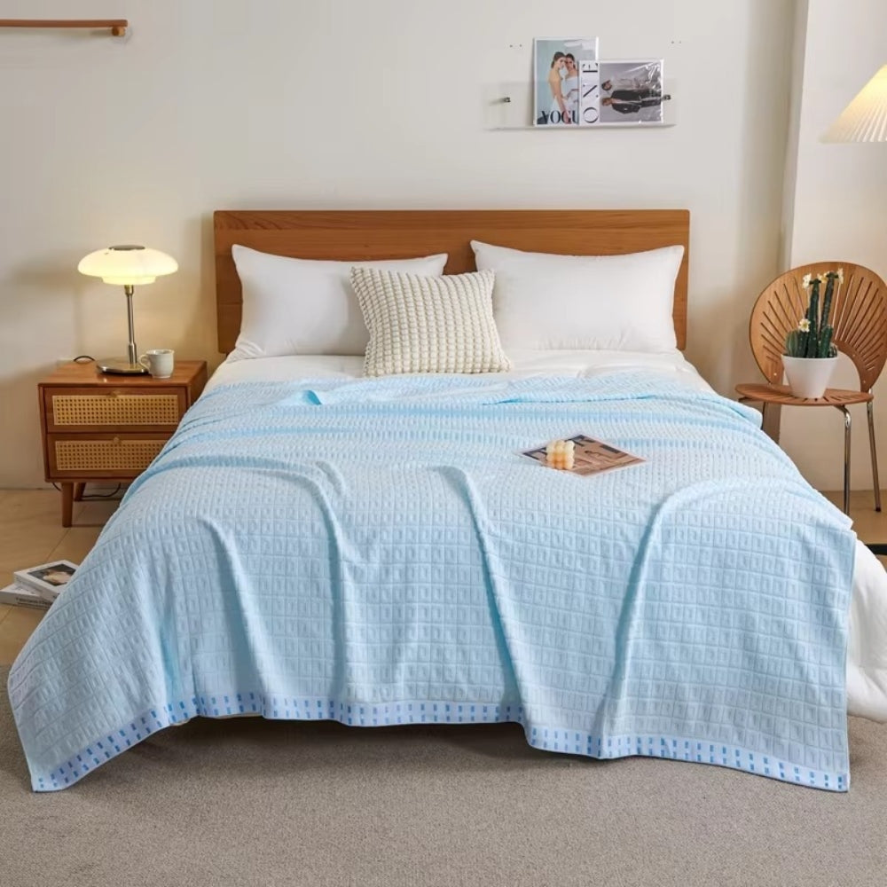 Waffle Cotton Summer Bedspread Throw Blanket Blue Sky