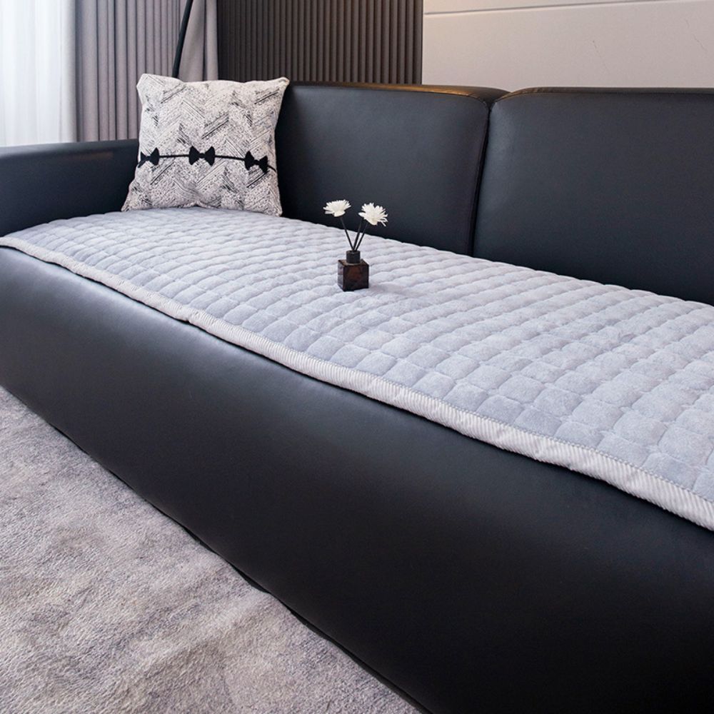 Minimalist Plush Quilted Couch Cover Mist Gray