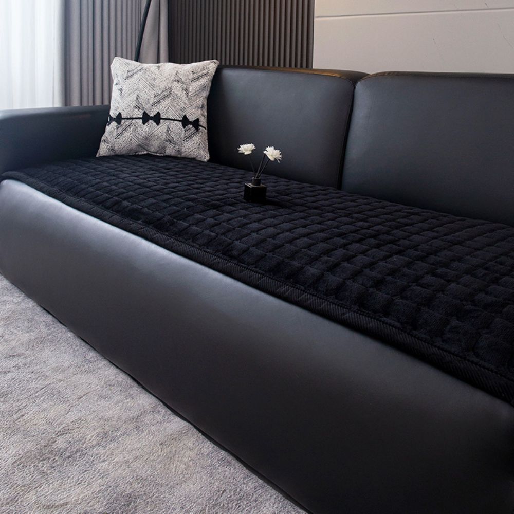 Minimalist Plush Quilted Couch Cover Midnight Black