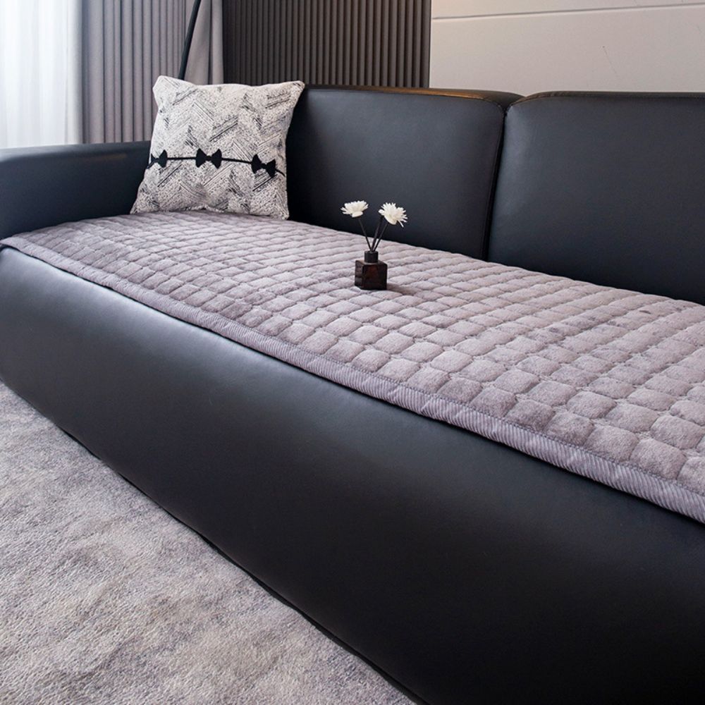 Minimalist Plush Quilted Couch Cover Light Brown