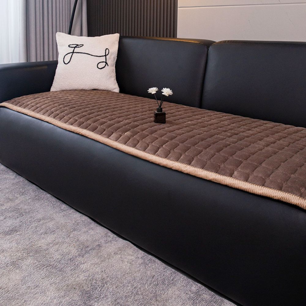 Minimalist Plush Quilted Couch Cover Mocha Brown
