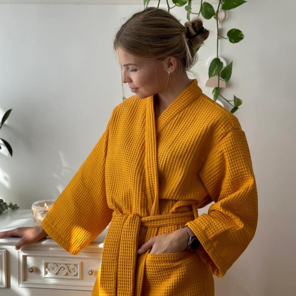 Women's Cotton Bathrobe - Quick-Dry & Absorbent Waffle Weave