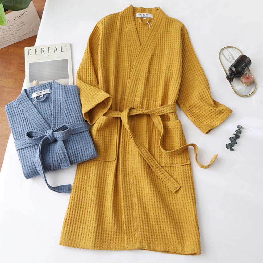 Women's Cotton Bathrobe - Quick-Dry & Absorbent Waffle Weave