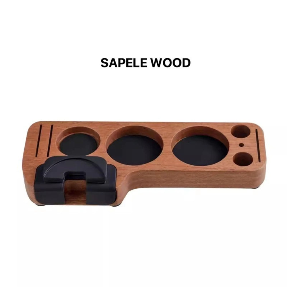 Walnut Espresso Tamper Station Coffee Bar Stand Sapele Wood