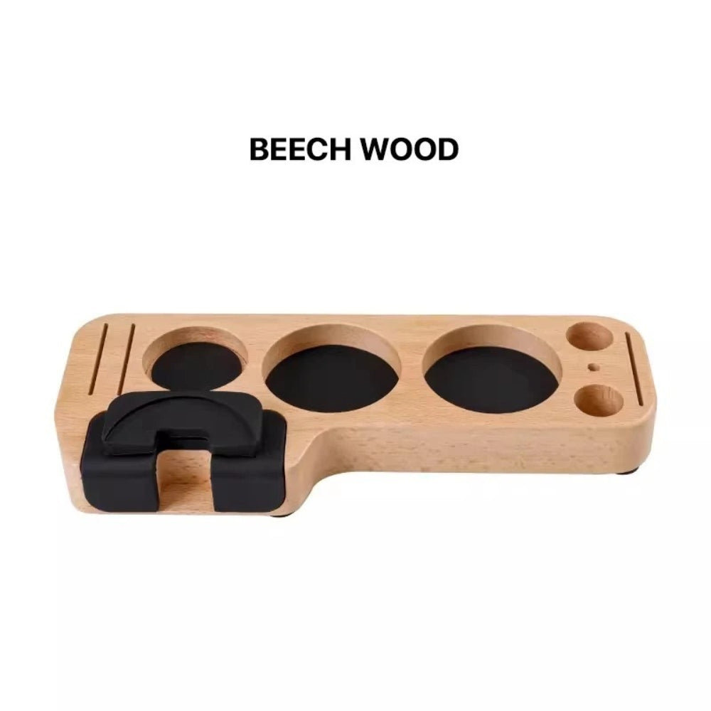 Walnut Espresso Tamper Station Coffee Bar Stand Beech Wood