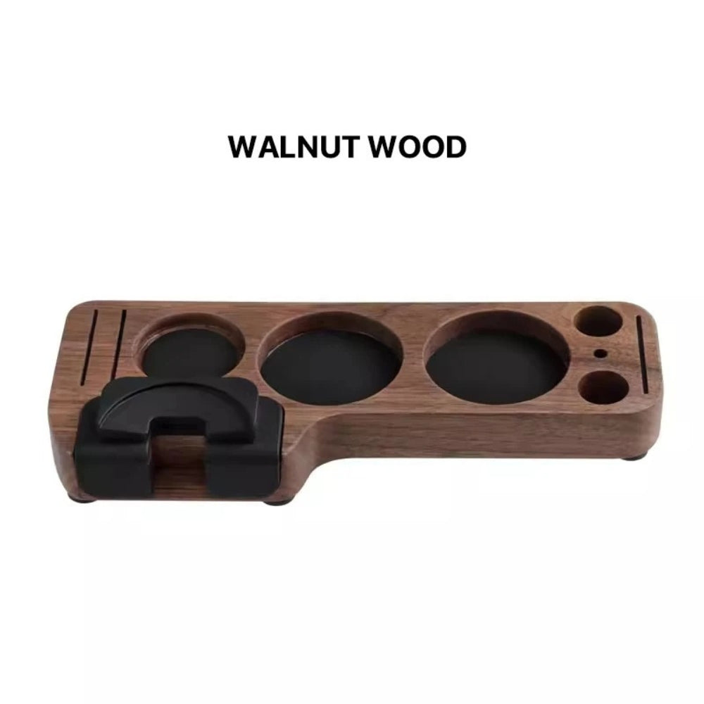 Walnut Espresso Tamper Station Coffee Bar Stand Walnut Wood