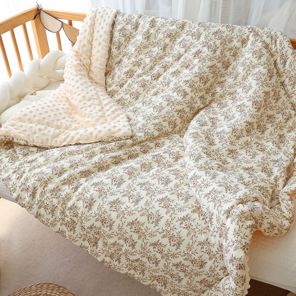 Winter Baby Quilt – Cotton Gauze & Minky Dot Fleece Quiet Flower