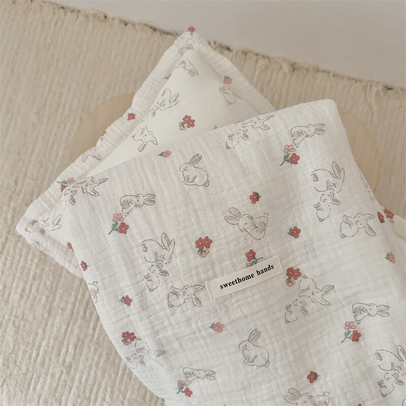 Bunny Floral Muslin Toddler Blanket & Pillow Set