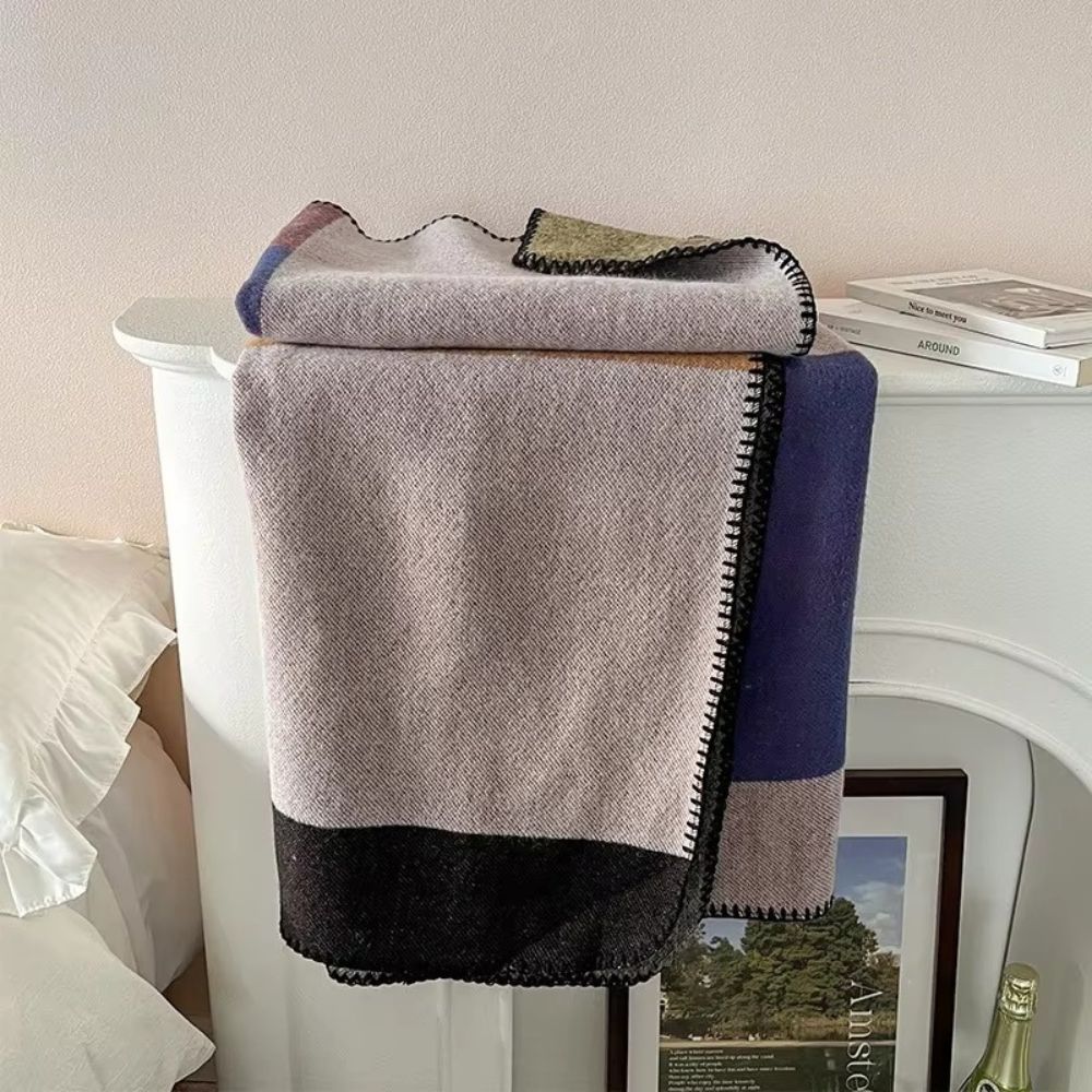 Warm Knit Colorblock Plaid Blanket