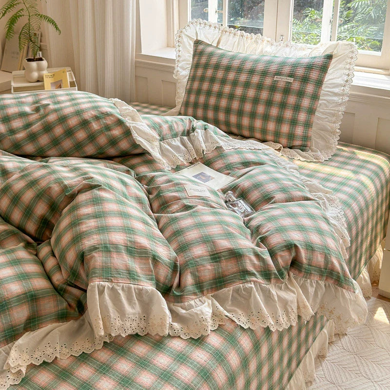 Washed Cotton Plaid Duvet Cover – Ruffled Lace
